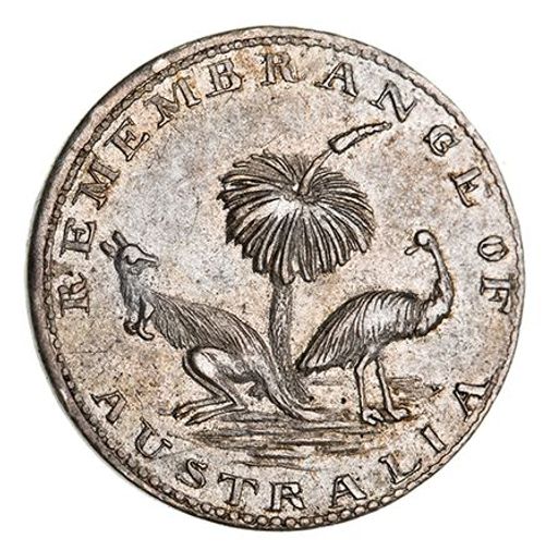 Hogarth Erichsen, Sydney silver threepence 1860, obverse Aboriginal man with boomerang (A.692) (2.30g). A choice specimen striking with mirror-like fields, finest of die break, boomerang to G, nearly FDC and excessively rare, the second finest known in private hands.