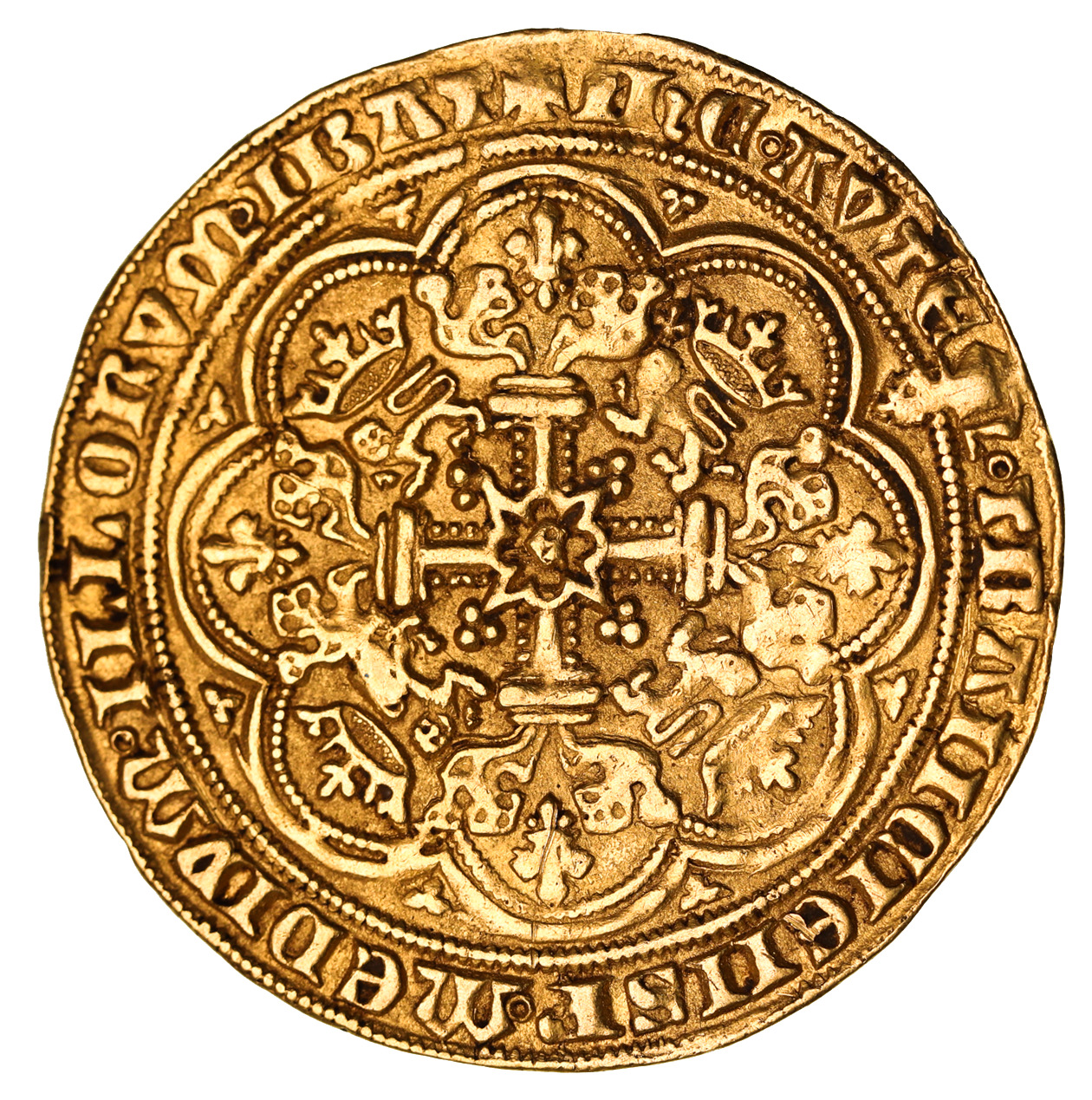 Edward III, (1327-1361) pre-treaty period, 1351-1361, gold noble, Series G (1356-61) (7.65g) (S.1490). Very fine or better, good portrait, may have been in an old mount (10 and 2.30 at top).