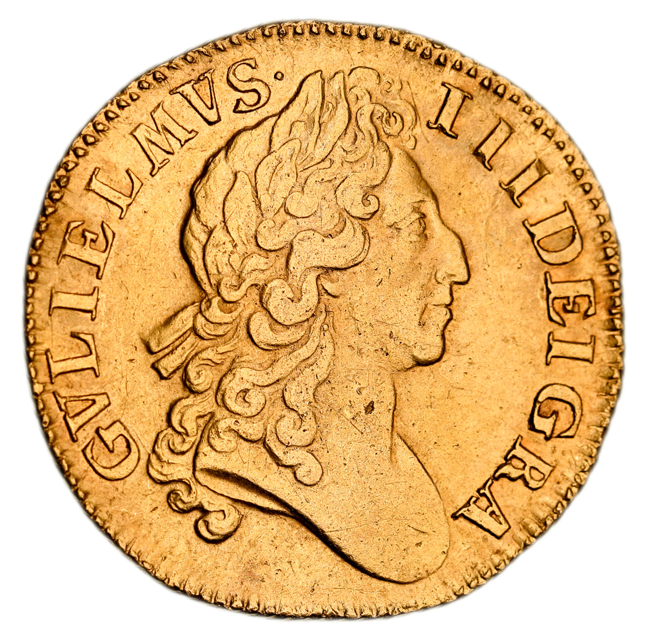 William III, guinea, second bust, narrow crown, 1701 (S.3463). Nearly extremely fine.