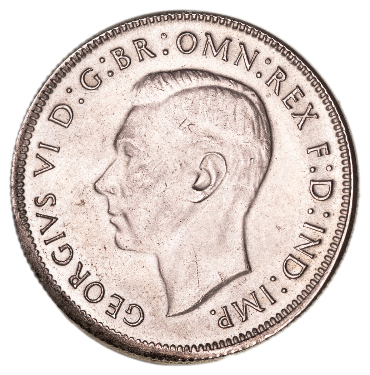 42 · MIS-STRIKES: George VI, florin, 1943, slightly off centre, raised rim in part; florin 1946, five percent off centre, lip rim in part, partial plain edge. (2)