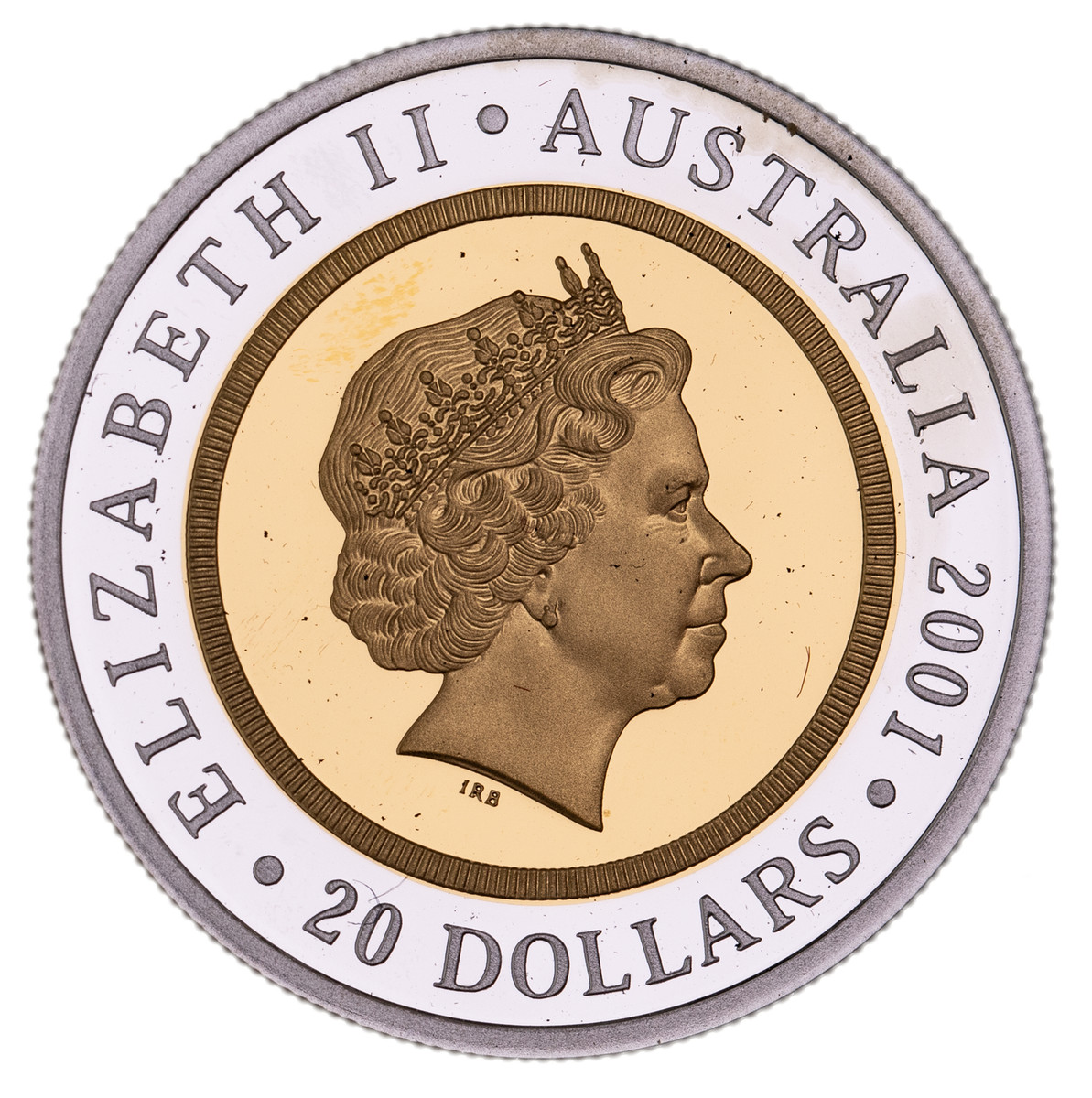 97 · DECIMAL PROOFS: Elizabeth II, proof bi-metal twenty dollars (AGW 0.27 troy oz), Don Bradman, 2001.