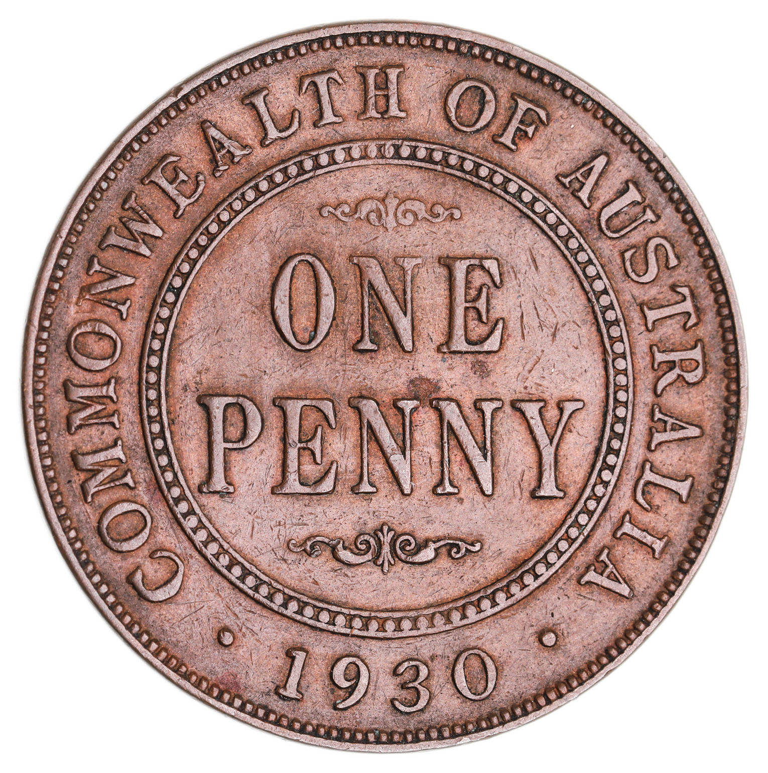 George V, 1930 Indian die. Six pearls, nearly very fine and rare.