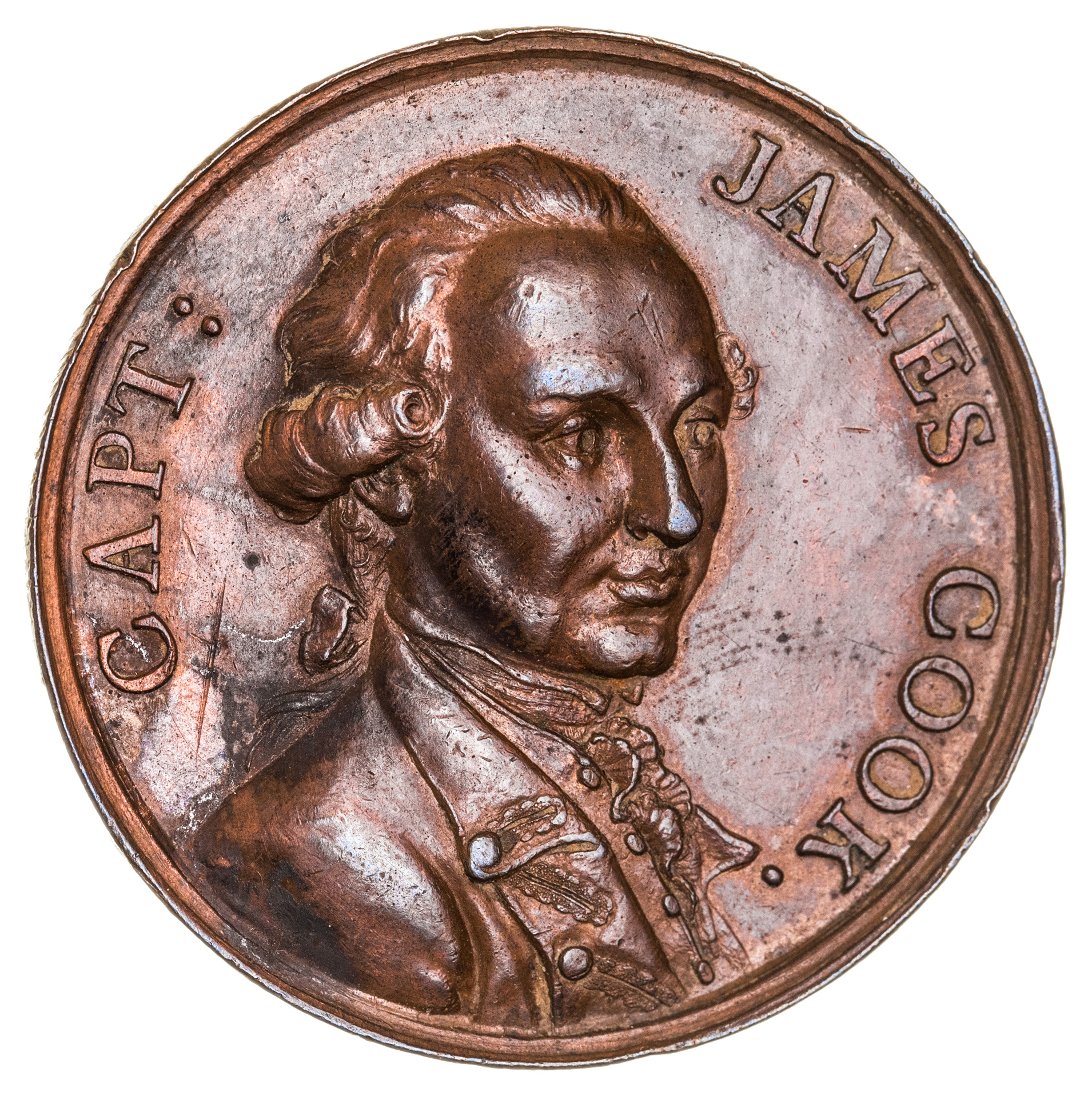 Capt. James Cook, Courage and Perseverance medal, 1779, in bronze (37 mm) in exergue "Born 1728 Died 1779 (BHM; Eimer 778; MH375; K.3). Red brown patina, extremely fine and very rare, one of the finest known.