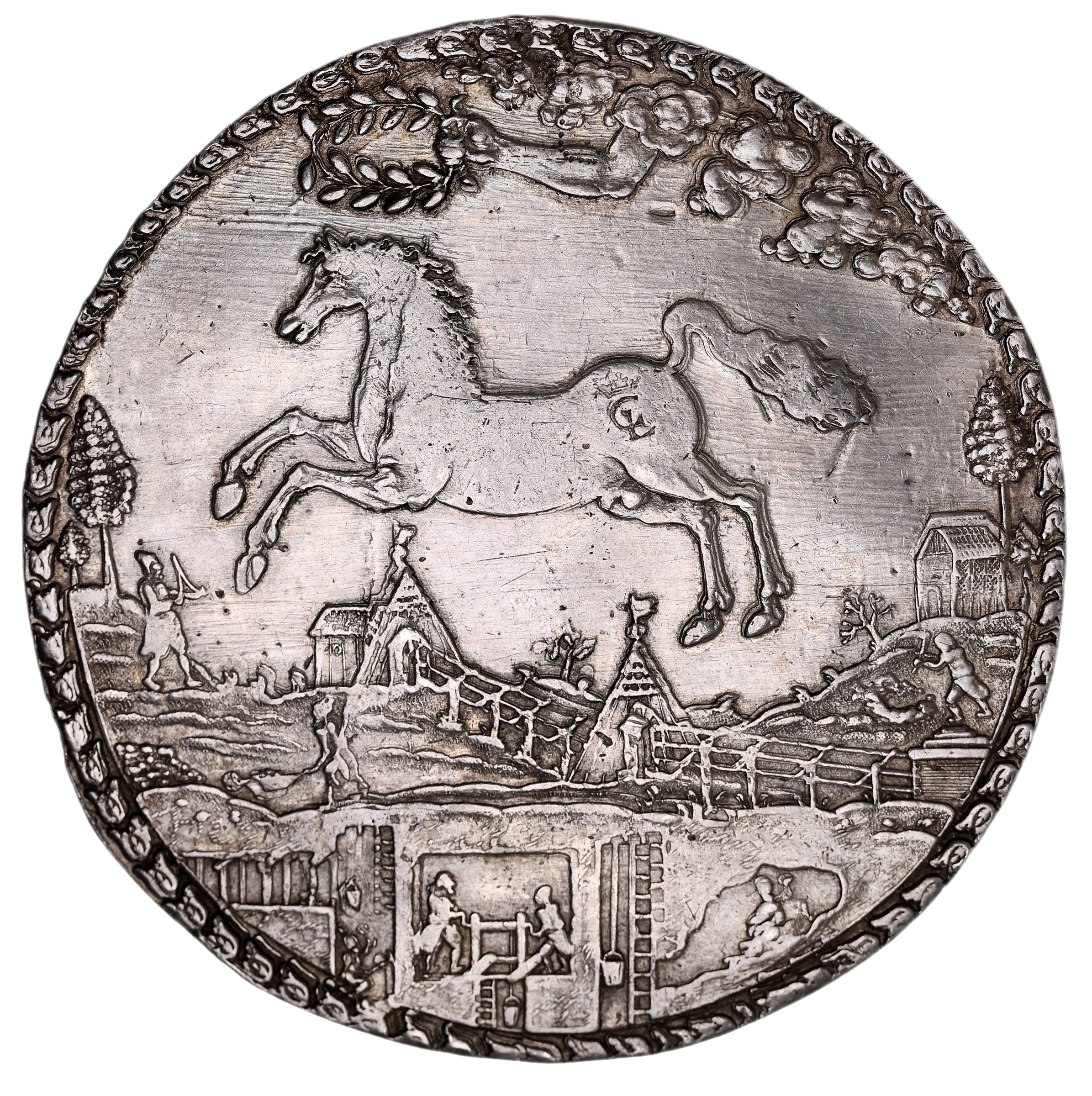 Germany, Brunswick-Luneburg-Celle, multiple mining thaler, four thalers 1662 (KM.223.3. Dav.172) countermarked crowned monogram CL on horse. Good very fine and rare.